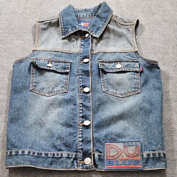 Coogi Denim Vest Womens S Blue Faded Logo Boho Perky Australia Down Under Preppy - Picture 8 of 16